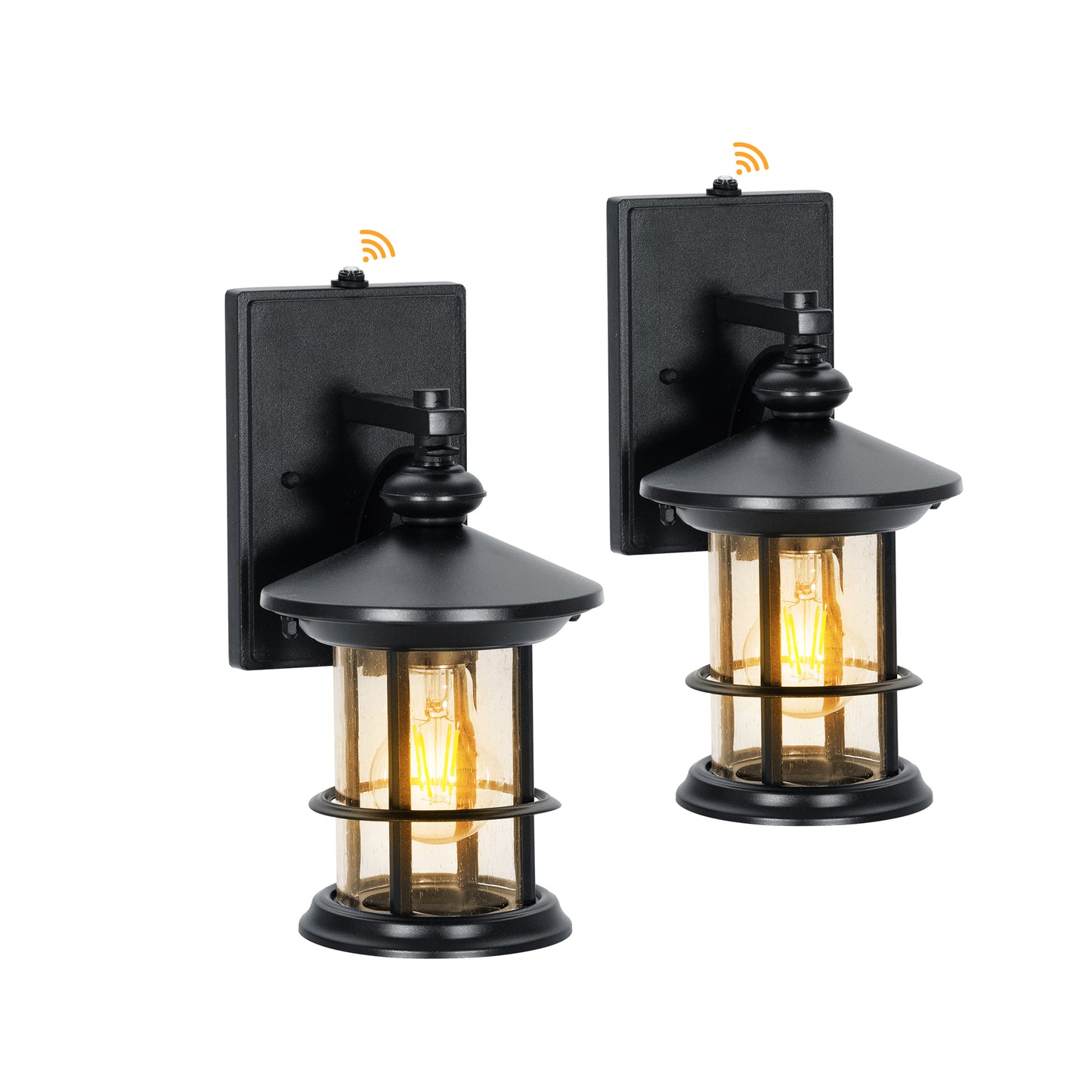 MF Studio 2-Pack Black Die-Cast Aluminum Outdoor Wall Light, Dusk to Dawn Sconce Lantern Light with E26 Bulb Base & Cylindrical Water Ripple Glass Shade for Porch, Street, Front Door, Garage