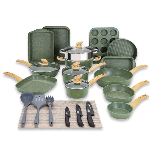 MF Studio 30 Pieces Cookware & Bakeware Set Granite Nonstick Pots and Pans, Green