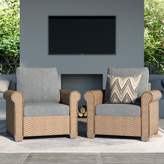 SUMMIT LIVING 2-Pack Outdoor Wicker Club Lounge Chairs, Patio Furniture Set of 2, Gray Cushions