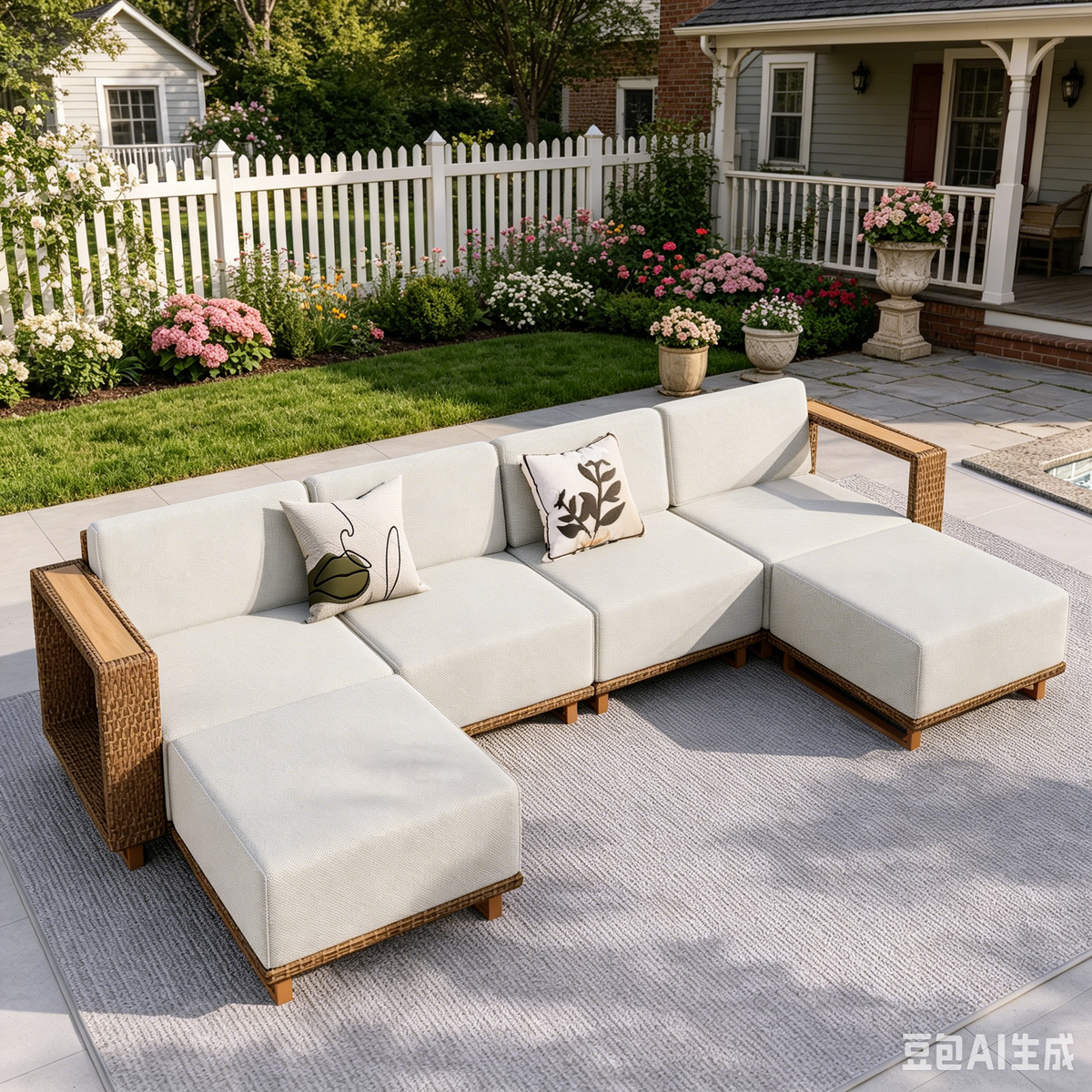 SUMMIT LIVING All Weather Outdoor Sectional Conversation Set, 6-Piece Wicker Patio Furniture Set with Ultra Thick 9.8" Seat Cushions for Yard & Garden, Beige