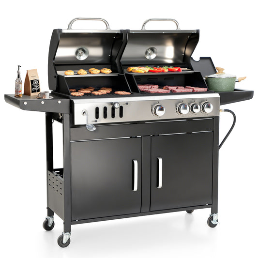 SUMMIT LIVING Gas and Charcoal Grill Combo Dual Fuel 3-burner 37,000 BUT BBQ Grill with Side Burner