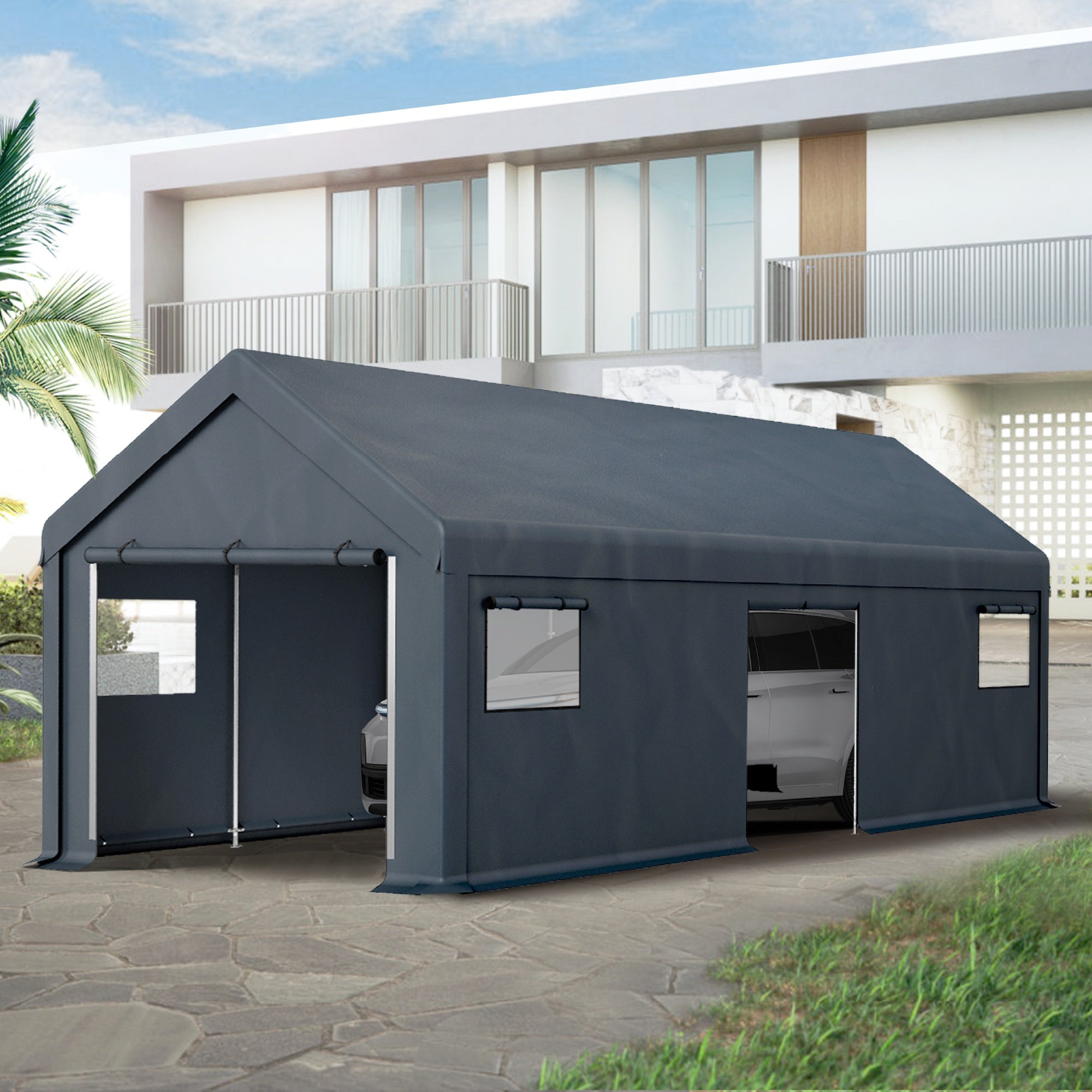 Summit Living 13' x 24' x 9.6' Portable Carport with Removable