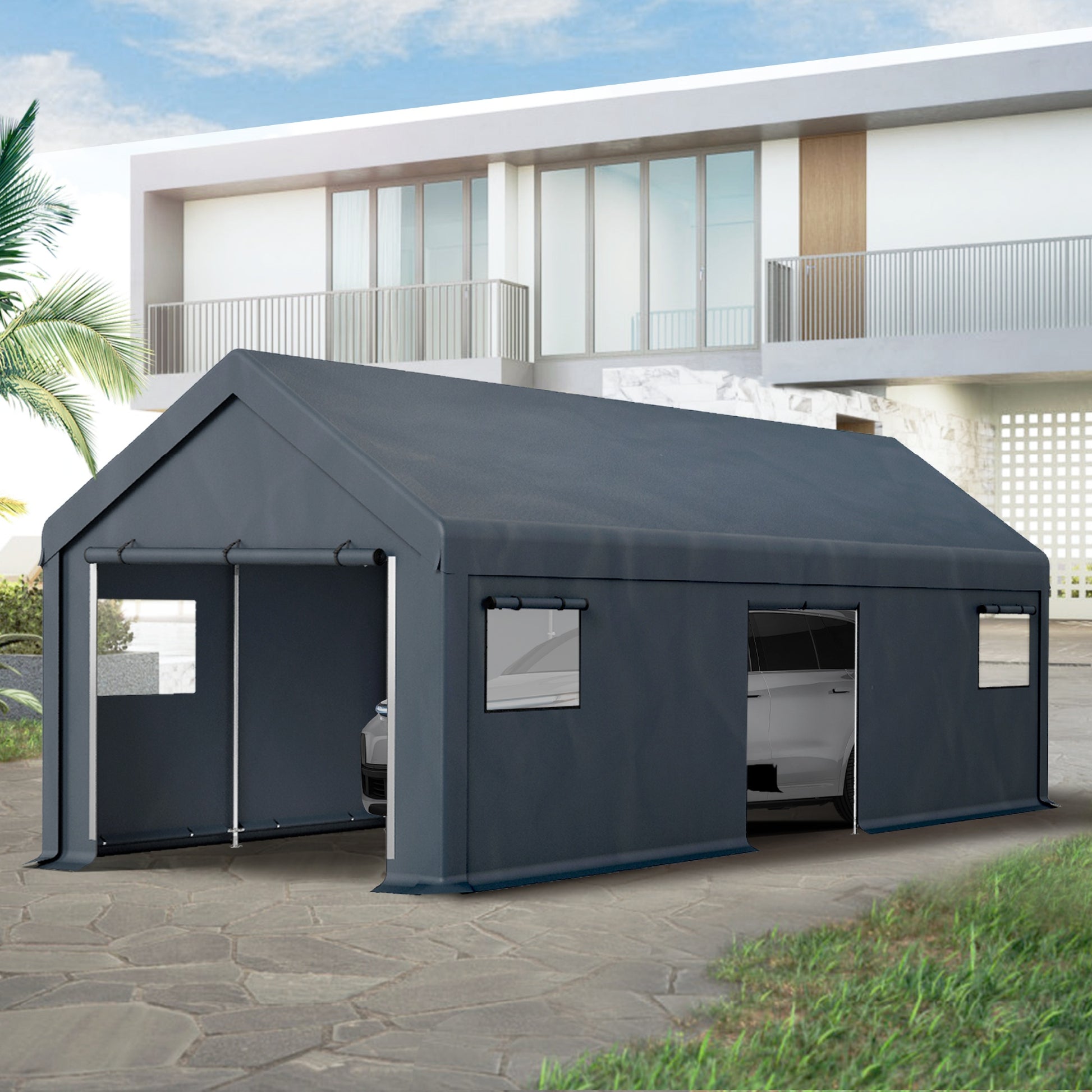 tent carport garage Summit Living 13' x 24' x 9.6' Portable Carport with Removable Sidewalls, Outdoor Storage Shelter, Garage with All-Weather Canopy
