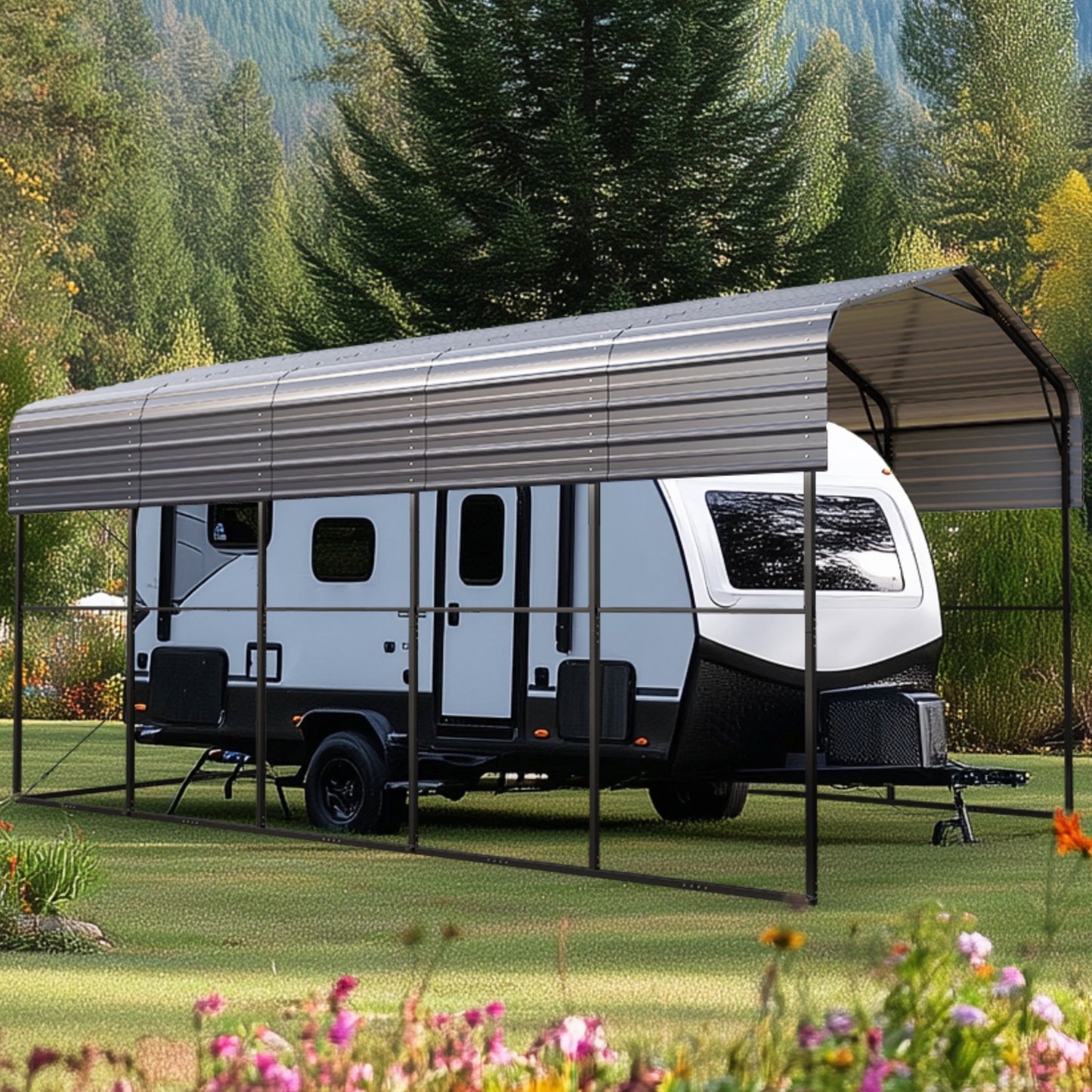 Summit Living 14' x 25' Metal RV Carport with Galvanized Roof, Heavy Duty Outdoor Garage and Shelter