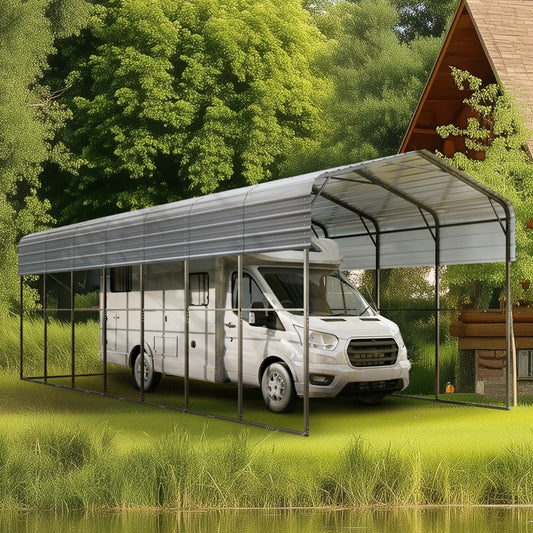 SUMMIT LIVING 14 x 35 ft Metal RV Carport with Galvanized Roof, Heavy Duty Outdoor Garage and Shelter