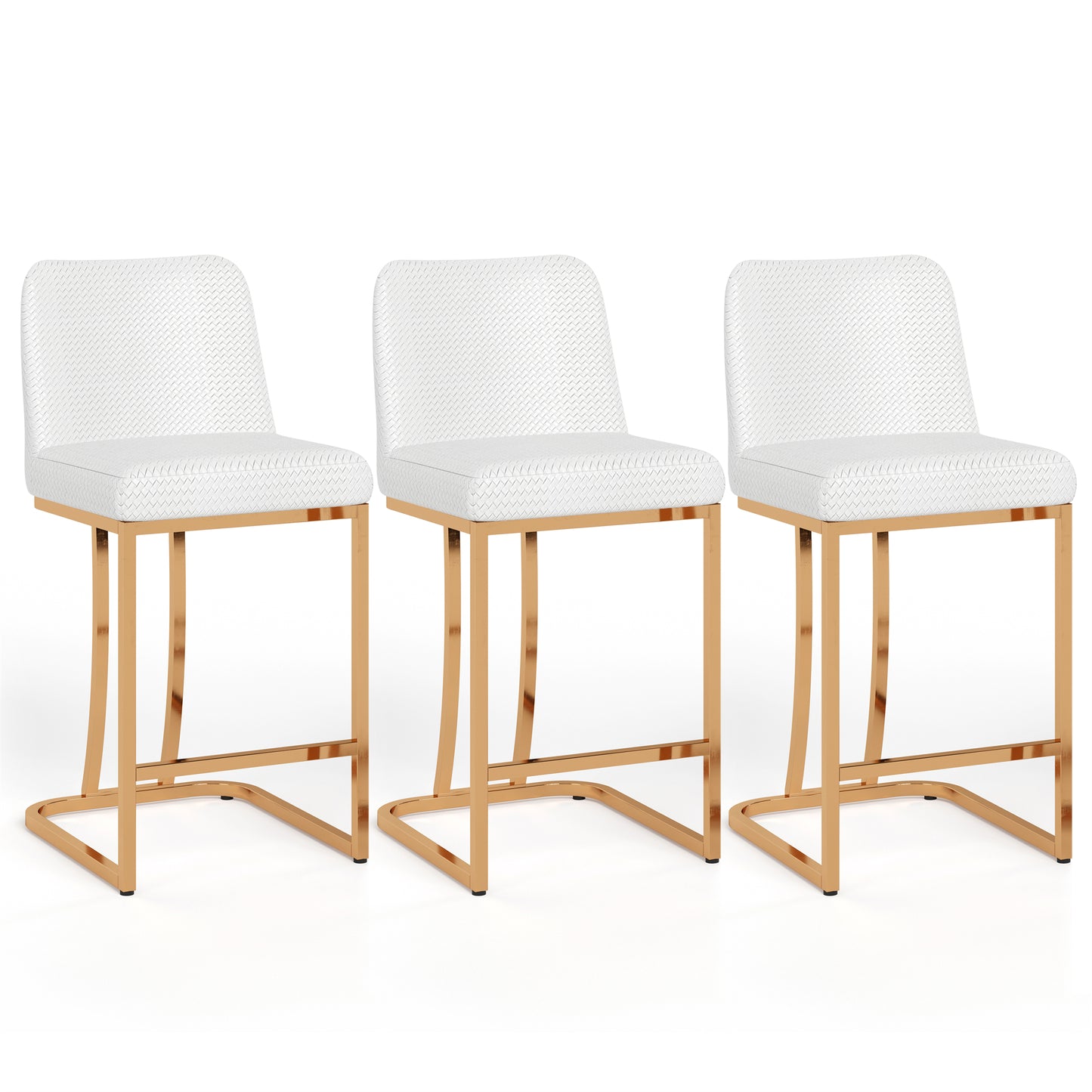 Summit Living 24 Inch Counter Bar Stools with Back for Kitchen Upholstered Faux Leather Barstools Set of 4 , White & Gold