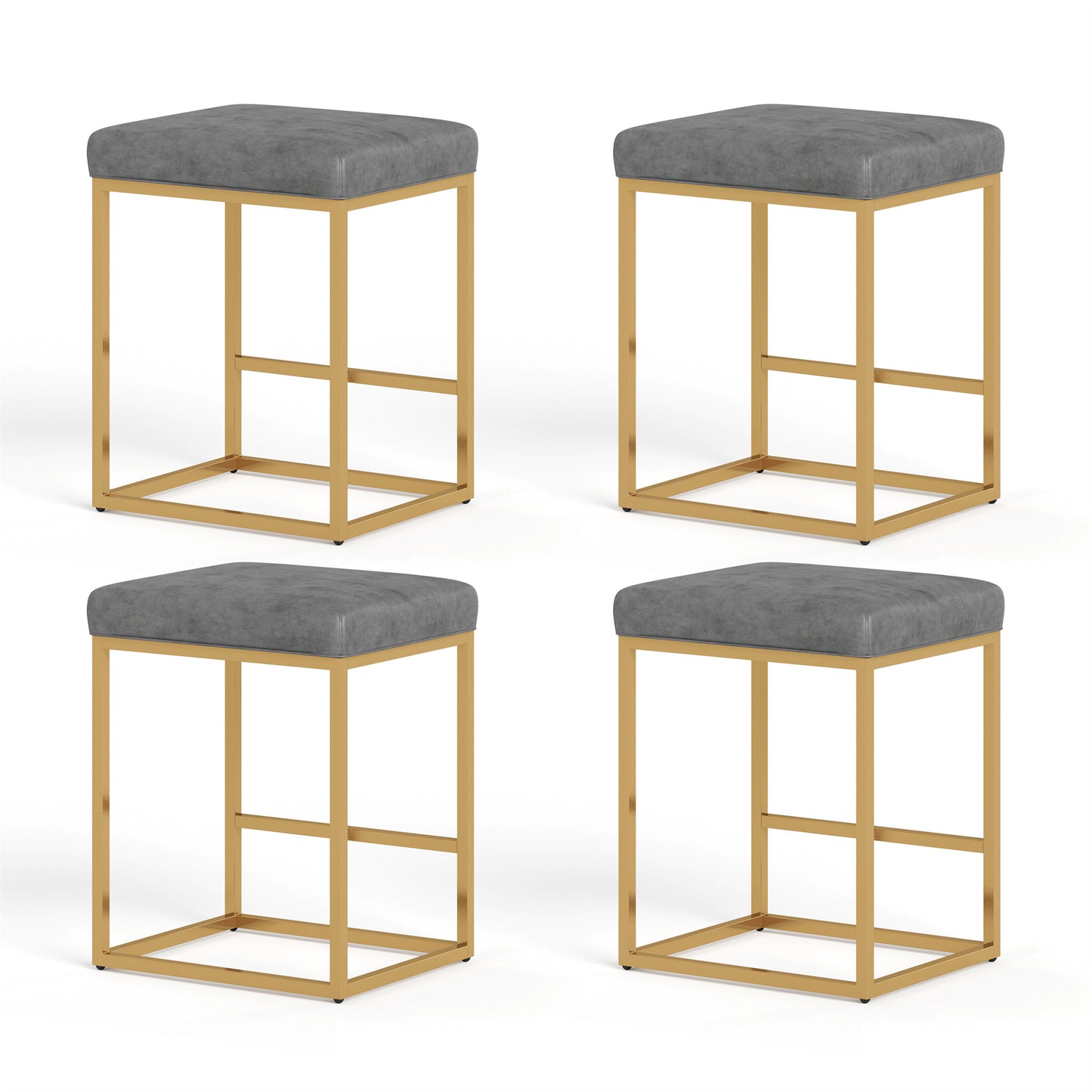 Summit Living 24 Inch Counter Height Bar Stools for Kitchen, Upholstered Faux Leather Backless Stools Farmhouse Island Chairs Set of 2, Gold & White