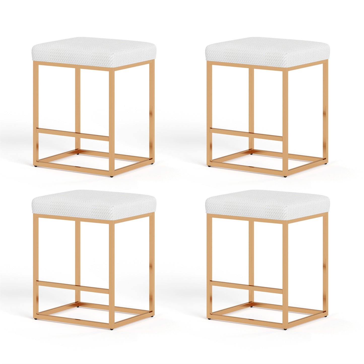 Summit Living 24 Inch Counter Height Bar Stools for Kitchen, Upholstered Faux Leather Backless Stools Farmhouse Island Chairs Set of 2, Gold & White