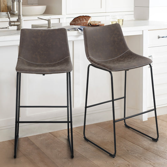 Summit Living 30 inch Height Bar Stools Set of 2 with Back for Kitchen PU Leather Stools Chairs, Brown