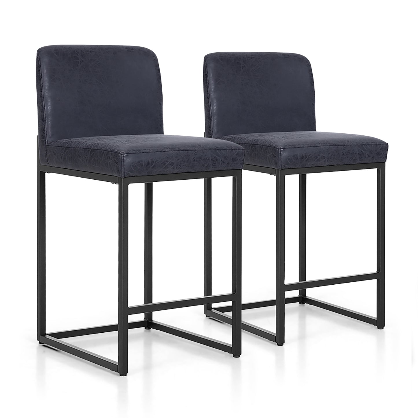 Summit Living 24 Inch Counter Height Bar Stools with Back for Kitchen, Upholstered Faux Leather Stools Farmhouse Island Chairs Set of 4, Black
