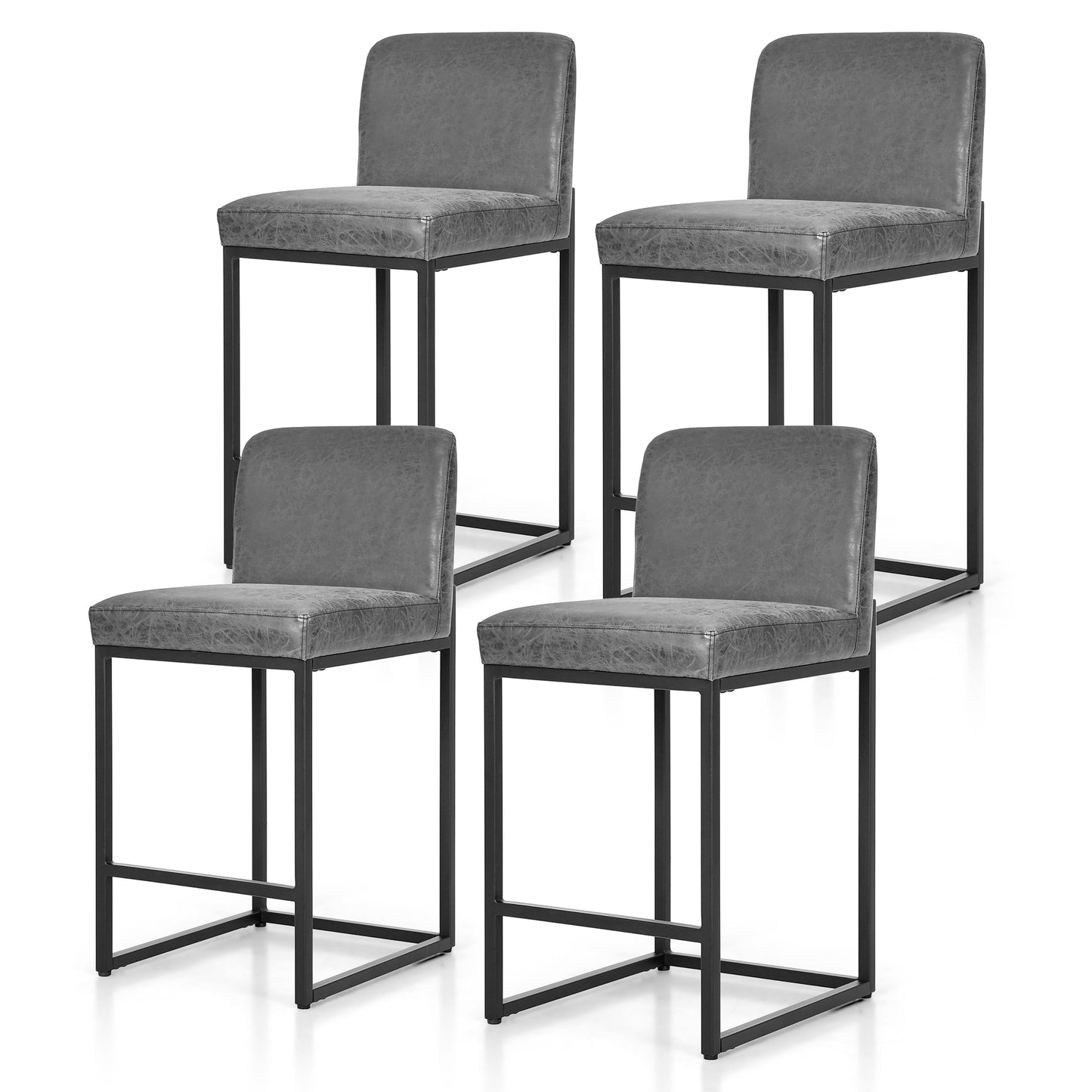 Summit Living 24 Inch Counter Height Bar Stools with Back for Kitchen, Upholstered Faux Leather Stools Farmhouse Island Chairs Set of 4, Black