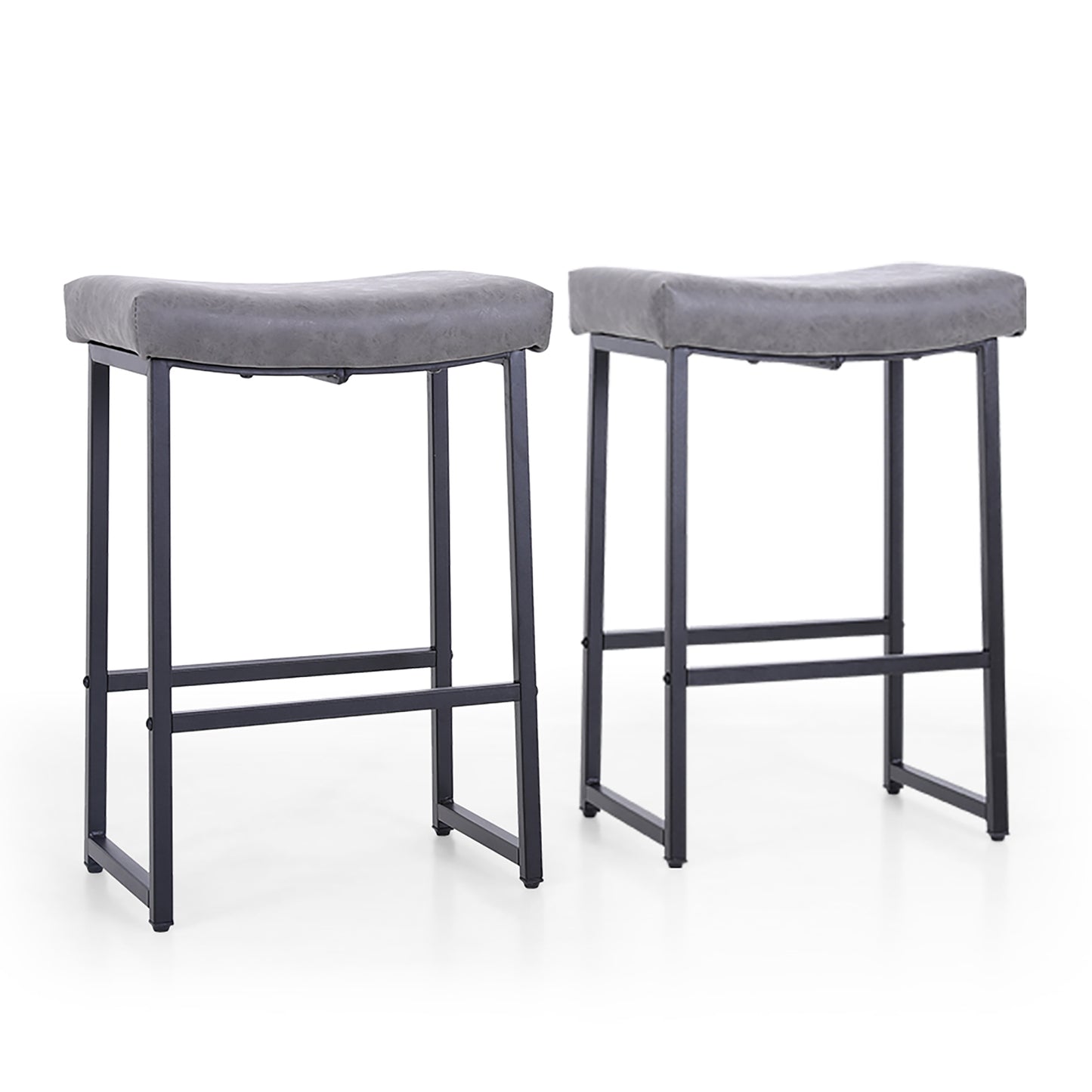 Summit Living 24 Inch Bar Stools Counter Height Saddle Backless Stools for Kitchen Upholstered Faux Leather White & Gold Stools Chairs, Set of 4