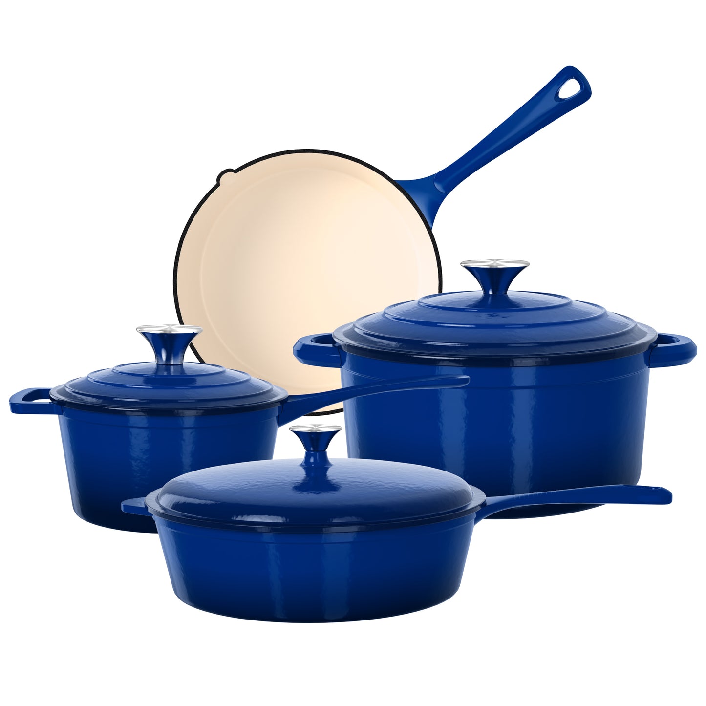 MF Studio 7-Piece Enameled Cast Iron Cookware Sets, Heavy Duty Ceramic Coated Pots and Pans Set, Blue Dutch Ovens Set