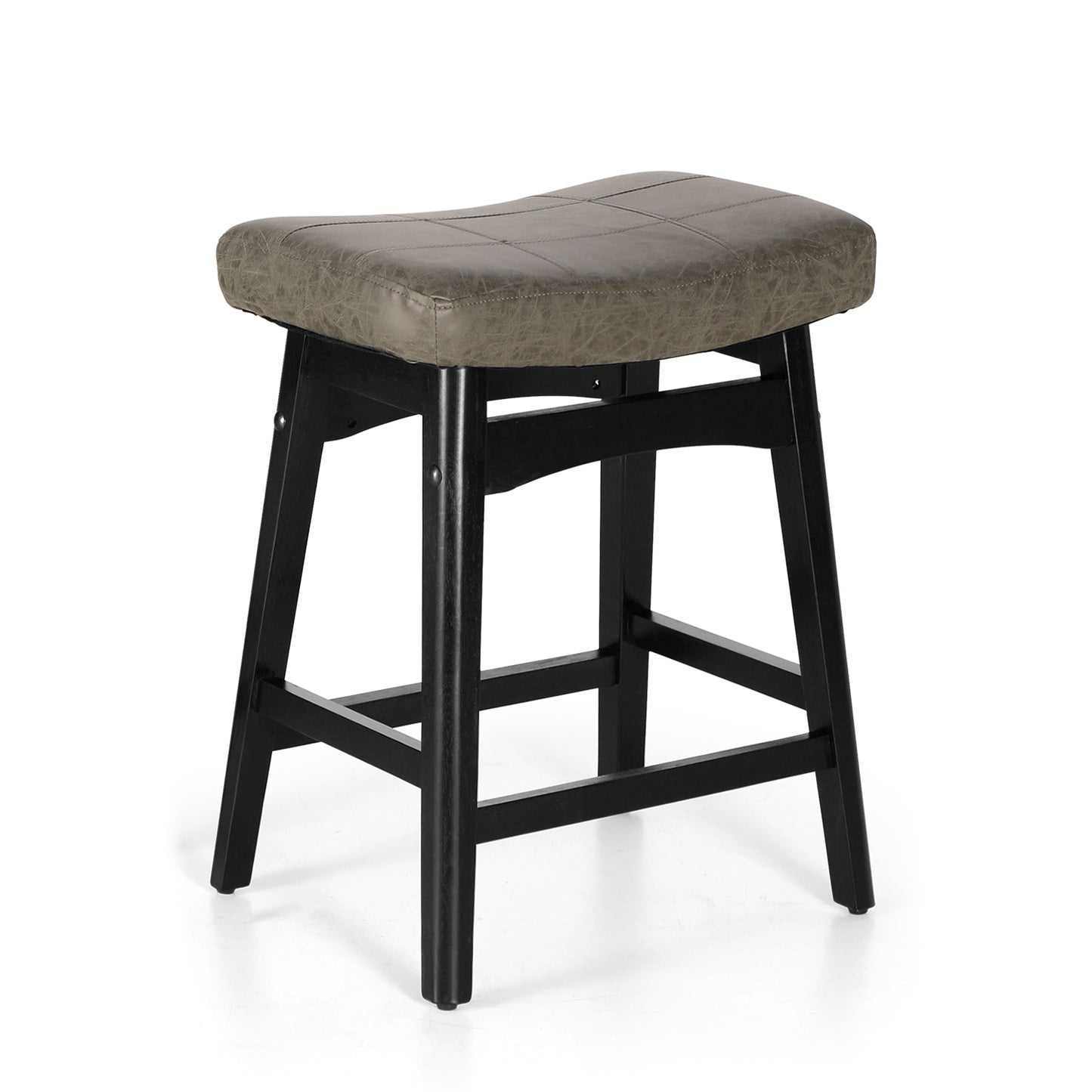 Summit Living 24 Inch Wooden Saddle Bar Stools for Kitchen Counter, Backless Faux Leather Counter Height Stools Set of 2 with Solid Wood Legs , Black