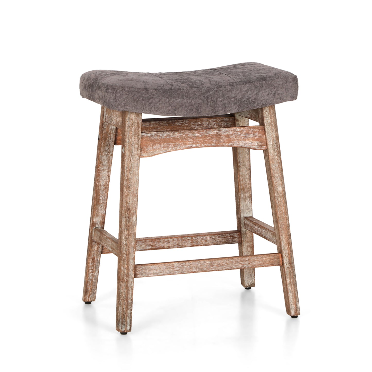 Summit Living 24 Inch Wooden Saddle Bar Stools for Kitchen Counter, Backless Faux Leather Counter Height Stools Set of 2 with Solid Wood Legs , Black