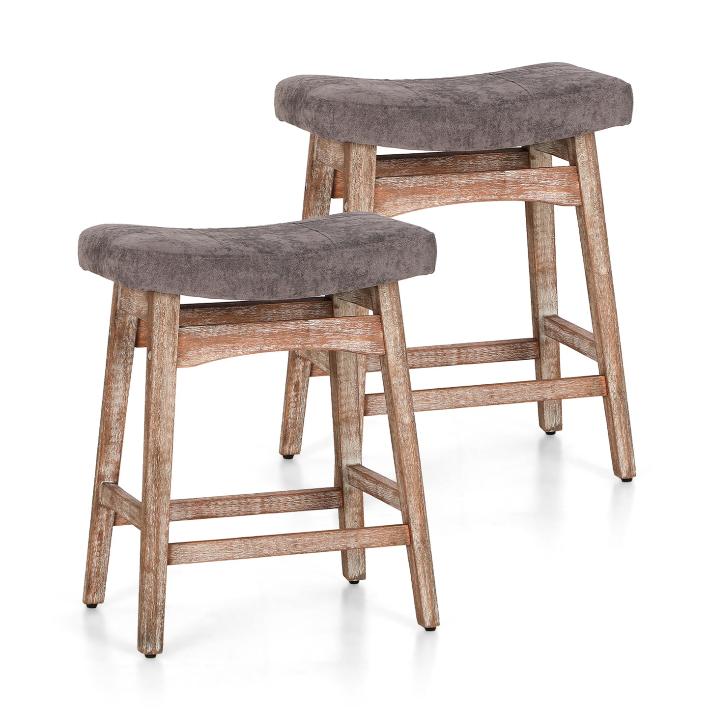 Summit Living 24 Inch Wooden Saddle Bar Stools for Kitchen Counter, Backless Faux Leather Counter Height Stools Set of 2 with Solid Wood Legs , Black
