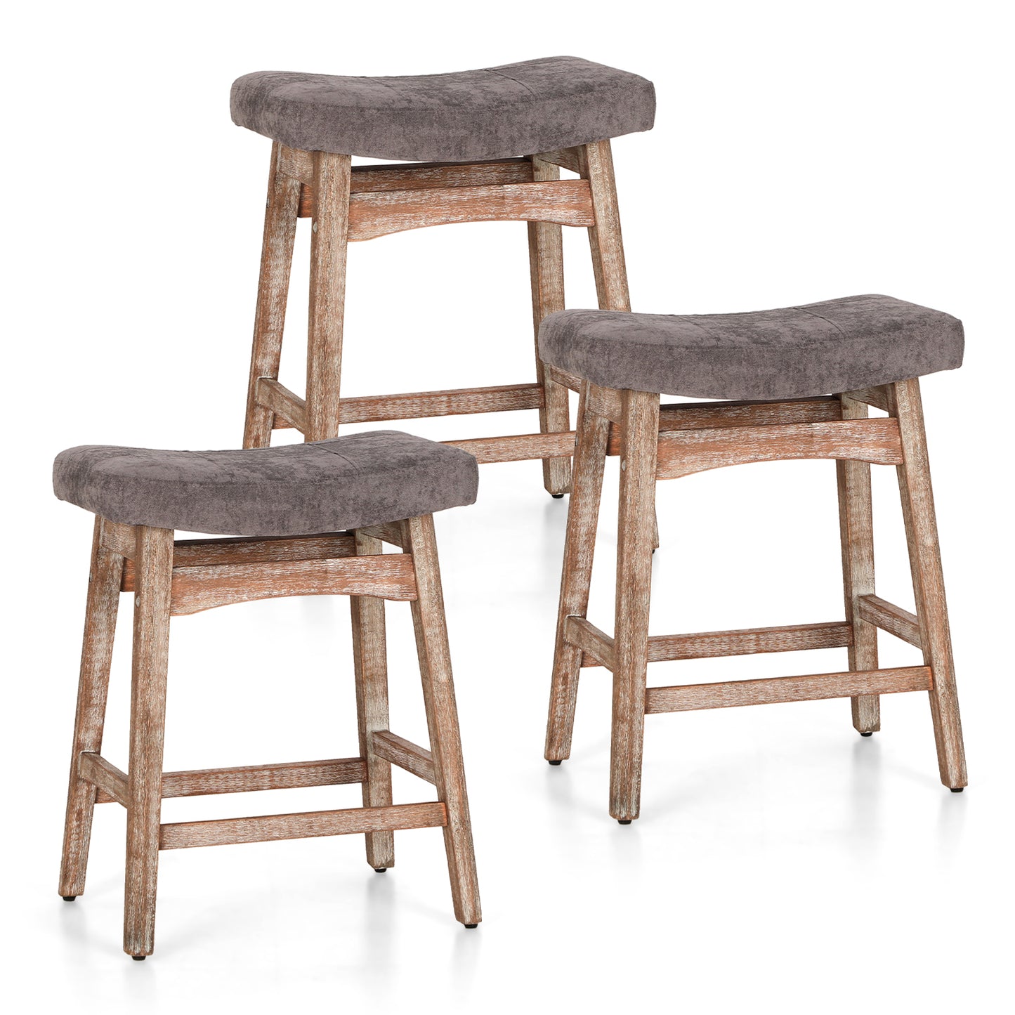 Summit Living 24 Inch Wooden Saddle Bar Stools for Kitchen Counter, Backless Faux Leather Counter Height Stools Set of 2 with Solid Wood Legs , Black