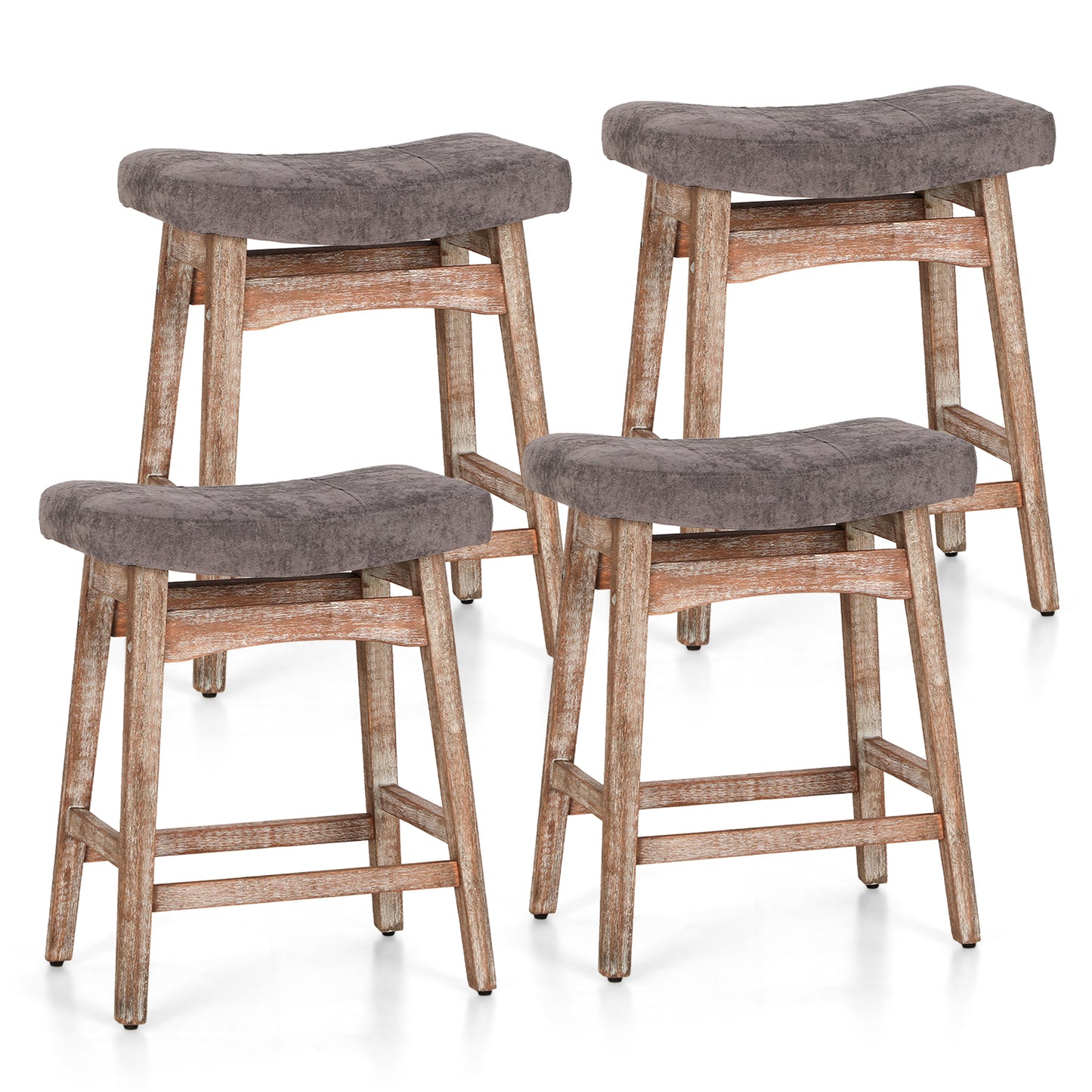 Summit Living 24 Inch Wooden Saddle Bar Stools for Kitchen Counter, Backless Faux Leather Counter Height Stools Set of 2 with Solid Wood Legs , Black