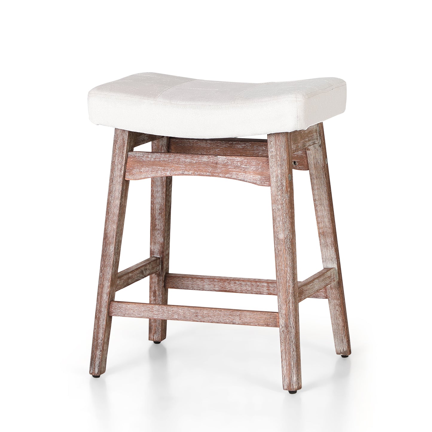 Summit Living 24 Inch Wooden Saddle Bar Stools for Kitchen Counter, Backless Faux Leather Counter Height Stools Set of 2 with Solid Wood Legs , Black