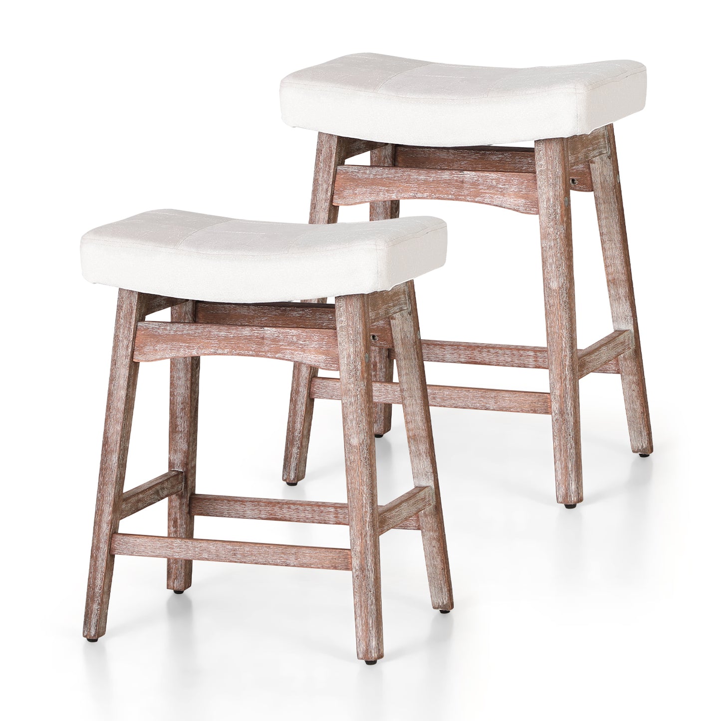 Summit Living 24 Inch Wooden Saddle Bar Stools for Kitchen Counter, Backless Faux Leather Counter Height Stools Set of 2 with Solid Wood Legs , Black