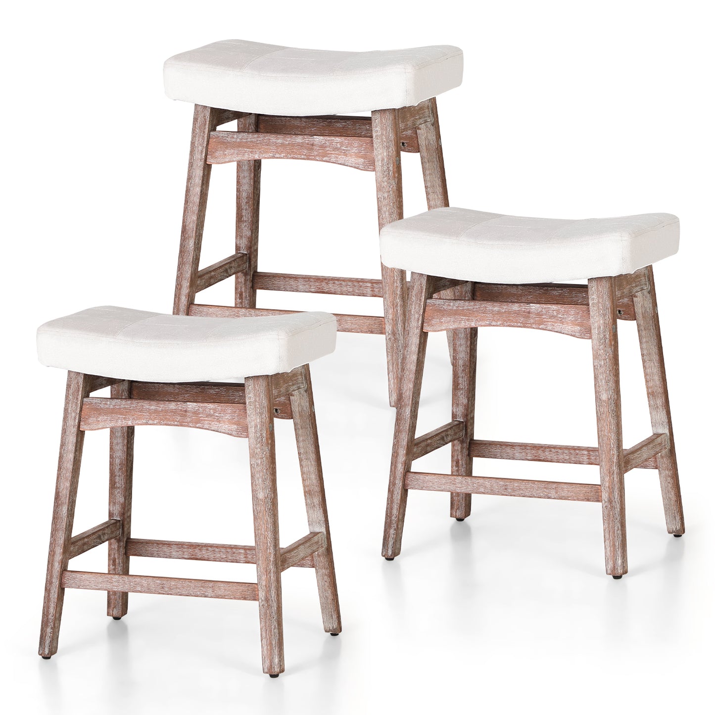 Summit Living 24 Inch Wooden Saddle Bar Stools for Kitchen Counter, Backless Faux Leather Counter Height Stools Set of 2 with Solid Wood Legs , Black