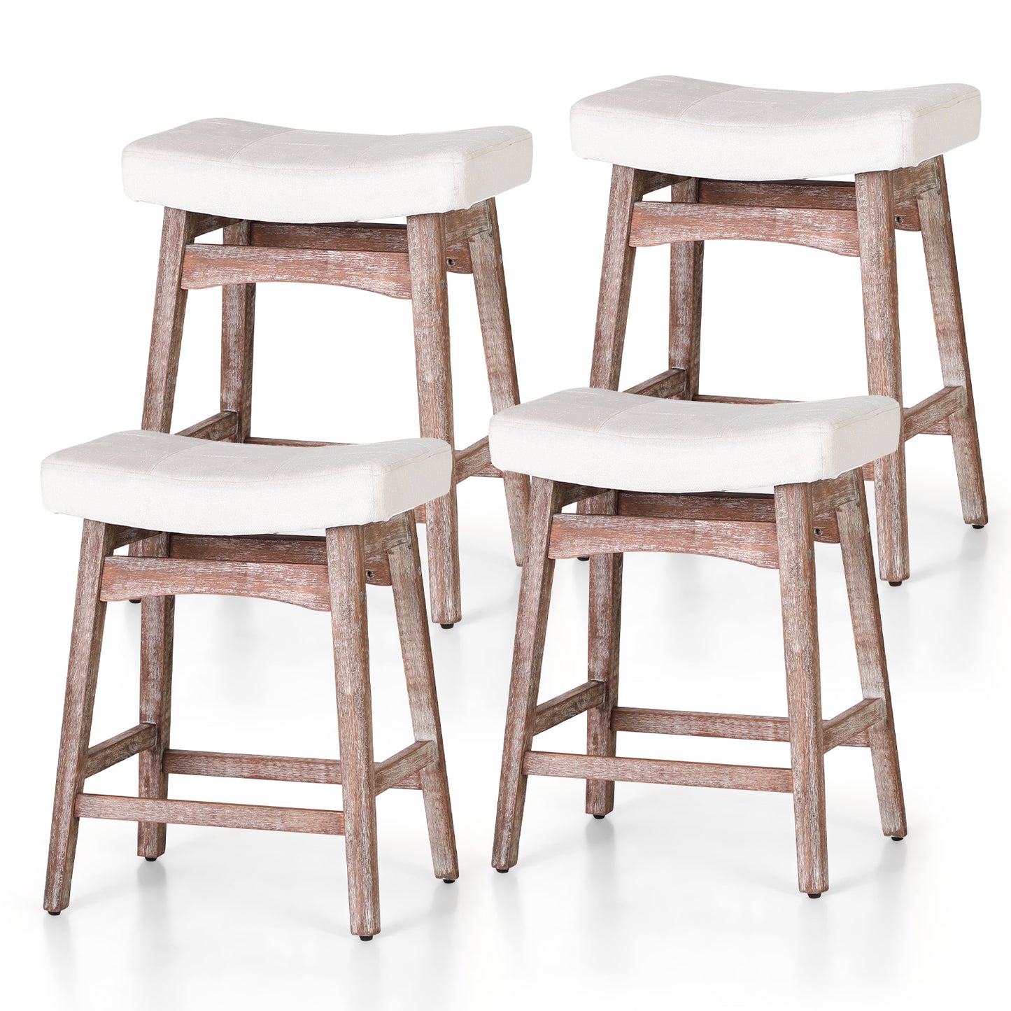 Summit Living 24 Inch Wooden Saddle Bar Stools for Kitchen Counter, Backless Faux Leather Counter Height Stools Set of 2 with Solid Wood Legs , Black