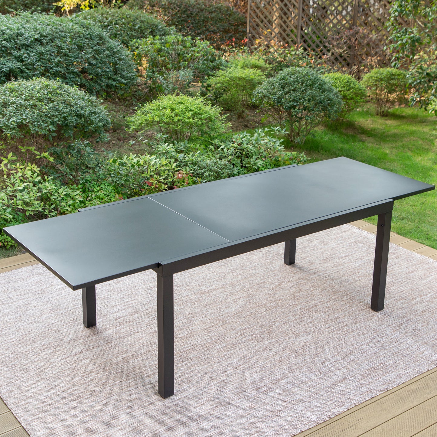 MF Studio Outdoor 6-8 Person Extendable Patio Dining Table, 99" Large Metal Patio Table, Black