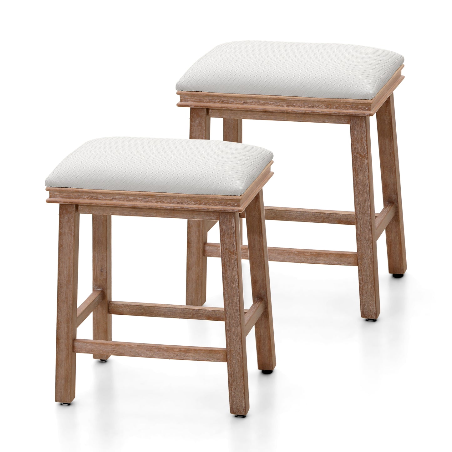 Summit Living 24 Inch Wooden Counter Bar Stools for Kitchen Faux Leather Seat Backless Barstools Set of 4, White