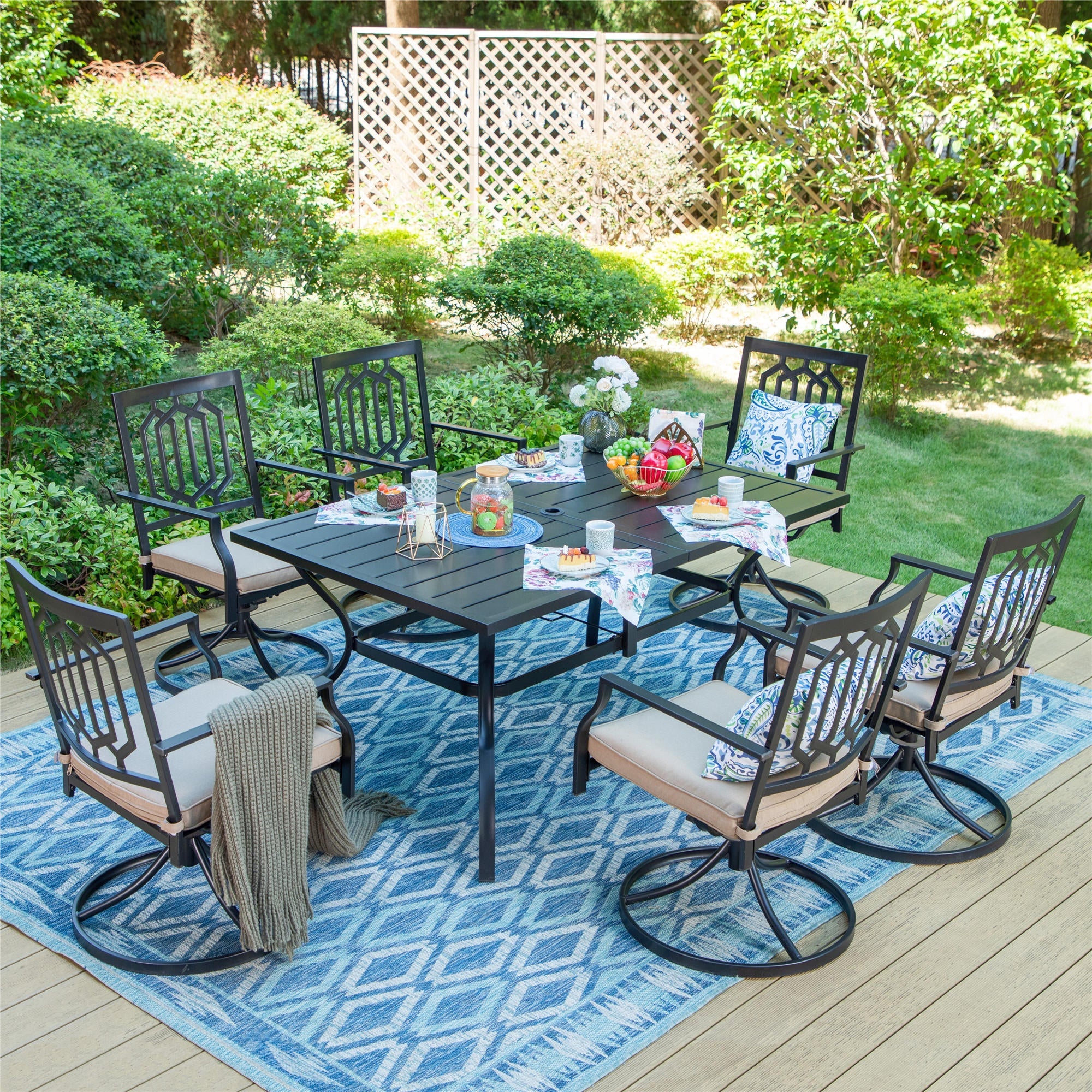 MF Studio 7 Piece Outdoor Patio Metal Dining Set with Swivel Padded Ch ...