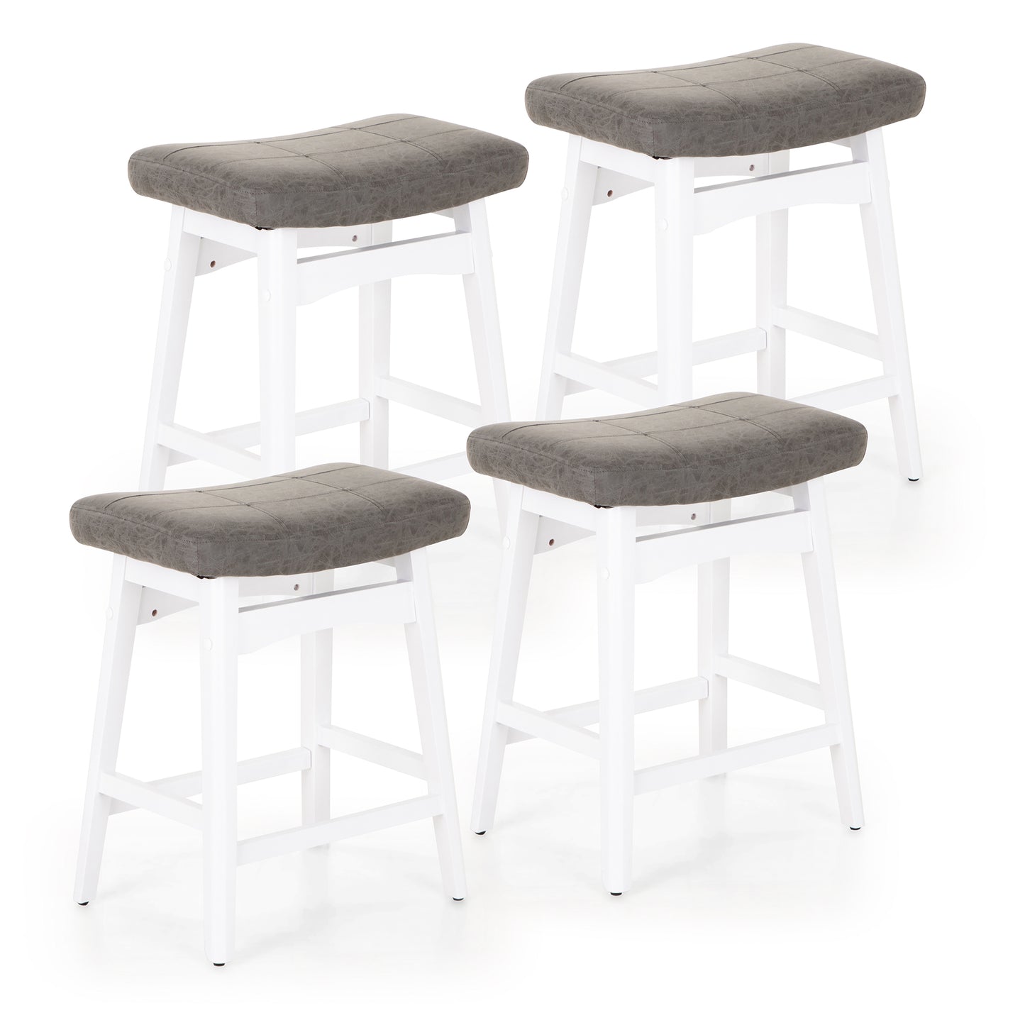 Summit Living 24 Inch Wooden Saddle Bar Stools for Kitchen Counter, Backless Faux Leather Counter Height Stools Set of 2 with Solid Wood Legs , Black