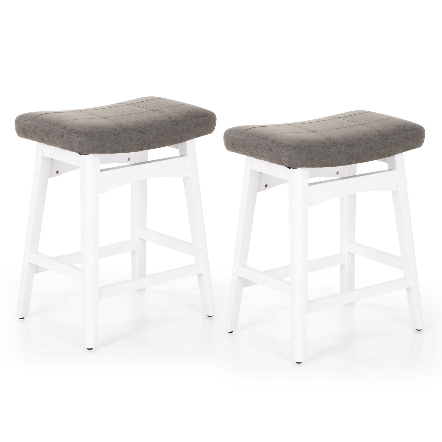 Summit Living 24 Inch Wooden Saddle Bar Stools for Kitchen Counter, Backless Faux Leather Counter Height Stools Set of 2 with Solid Wood Legs , Black