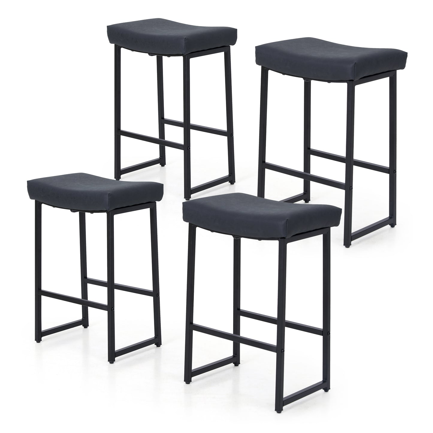 Summit Living 24 Inch Bar Stools Counter Height Saddle Backless Stools for Kitchen Upholstered Faux Leather White & Gold Stools Chairs, Set of 4