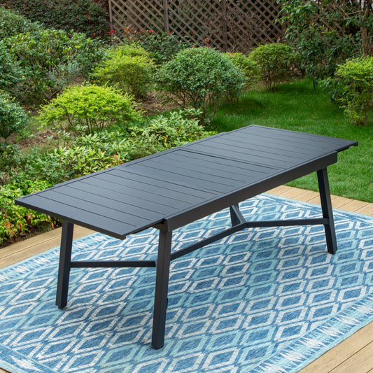MF Studio Outdoor Extendable Dining Table, All Weather Metal Steel, 6-8 People Patio Table, Black