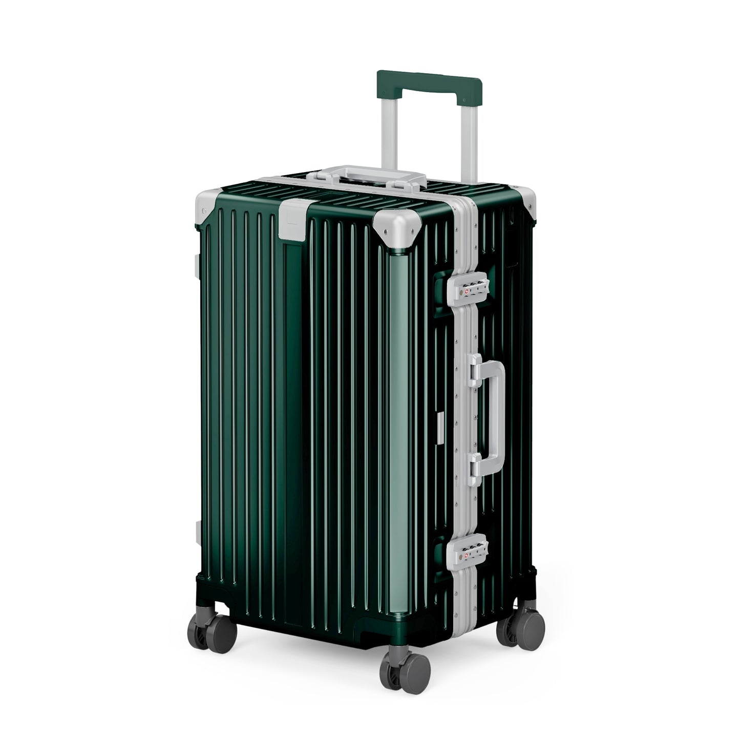 SUMMIT LIVING 24 Inch Checked Trunk Luggage, Lightweight Zipperless PC Hardshell Suitcase with Aluminum Frame, TSA Locks, Spinner Wheels, USB Charging, Emerald Green