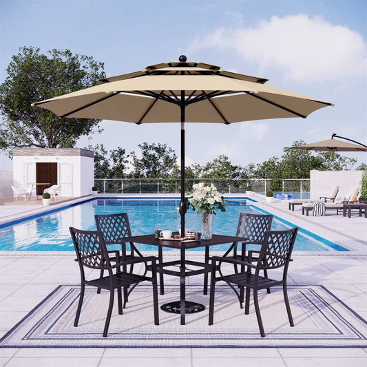 MF Studio 10ft Patio Umbrella 3 Tier Vented Outdoor Market Table Umbrella with Crank and Tilt All Aluminum Frame Beige