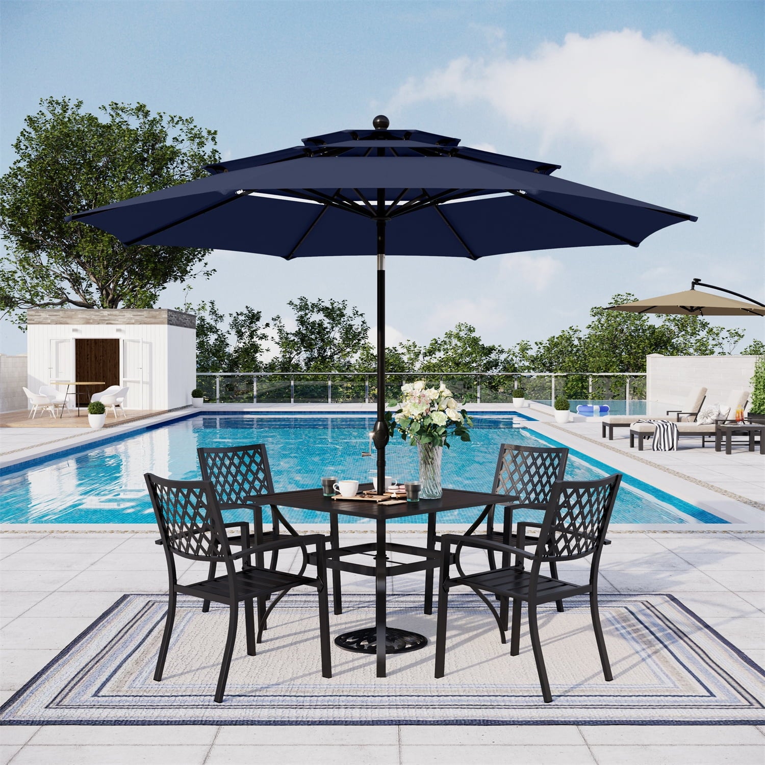 blue 10 ft patio umbrella Wind Resistant thickened fabric and a durable frame BLUU 10 FT Patio Offset
