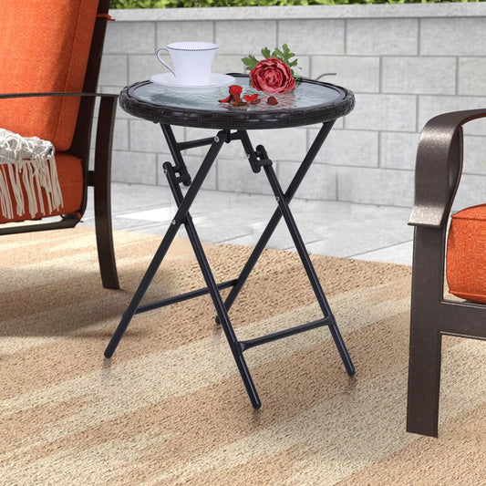 MF-Studio-16-Round-Tempered-Glass-Patio-Bistro-Table-with- Steel-Frame-and-Wicker-Rim-Round-Side-Table-Suitable-for-Backyard-Patio-Garden-Brown