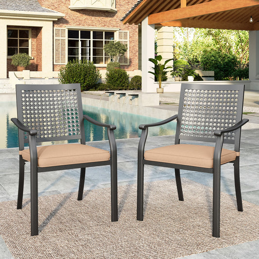 SUMMIT LIVING 2-Piece Outdoor Patio Dining Chairs, XL Metal Stackable Armchairs (Weight Capacity 350 lbs) Suitable for Garden, Porch and Yard, Black