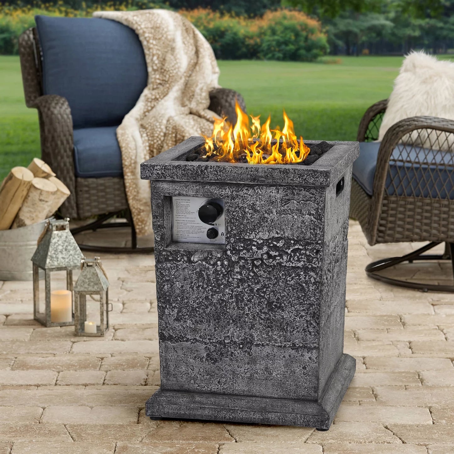 MF Studio Outdoor Patio Propane Gas Fire Pit Column with Industrial Texture& CSA Certificate, 30,000 BTU