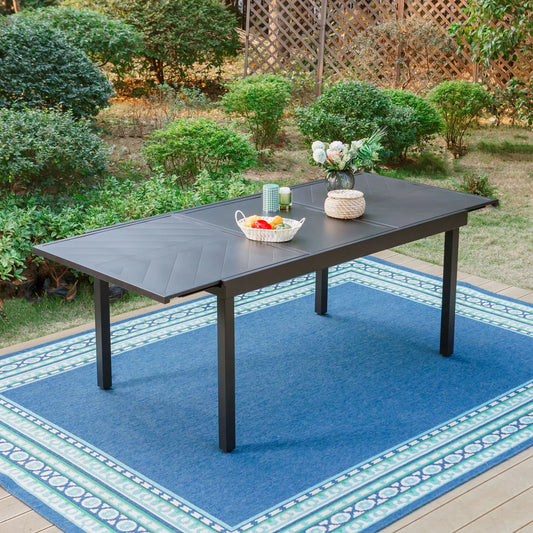 MF Studio Outdoor 84" Steel Expandable Dining Table, Modern Patio Dining Table for 6-8 Person, Black