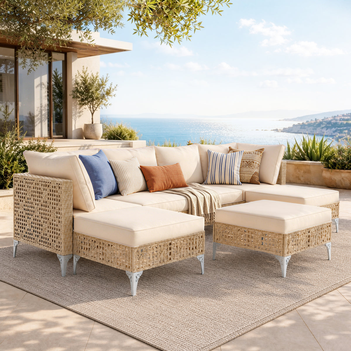 SUMMIT LIVING 7-Piece Wicker Outdoor Patio Furniture Set, Outdoor Patio Sectional Set with Oversized Seats for Deck, Porch and Backyard