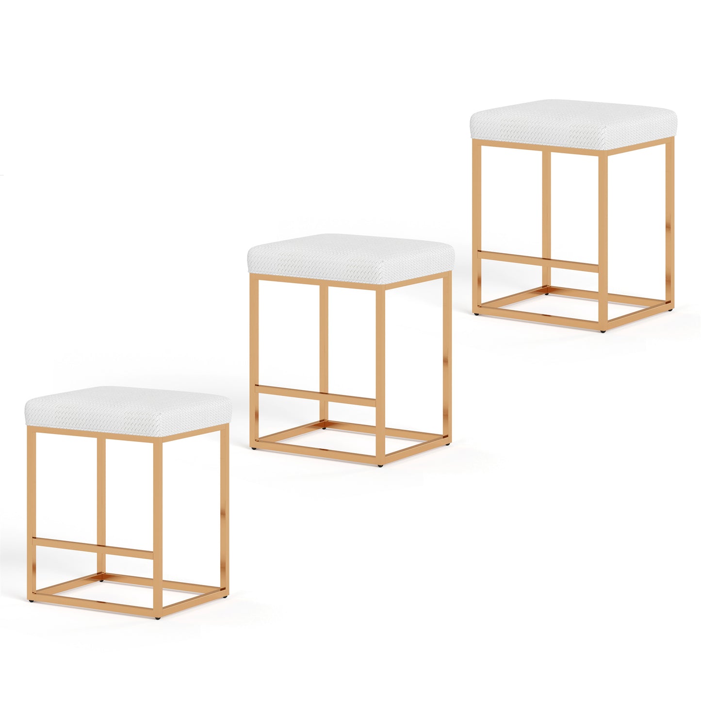 Summit Living 24 Inch Counter Height Bar Stools for Kitchen, Upholstered Faux Leather Backless Stools Farmhouse Island Chairs Set of 2, Gold & White