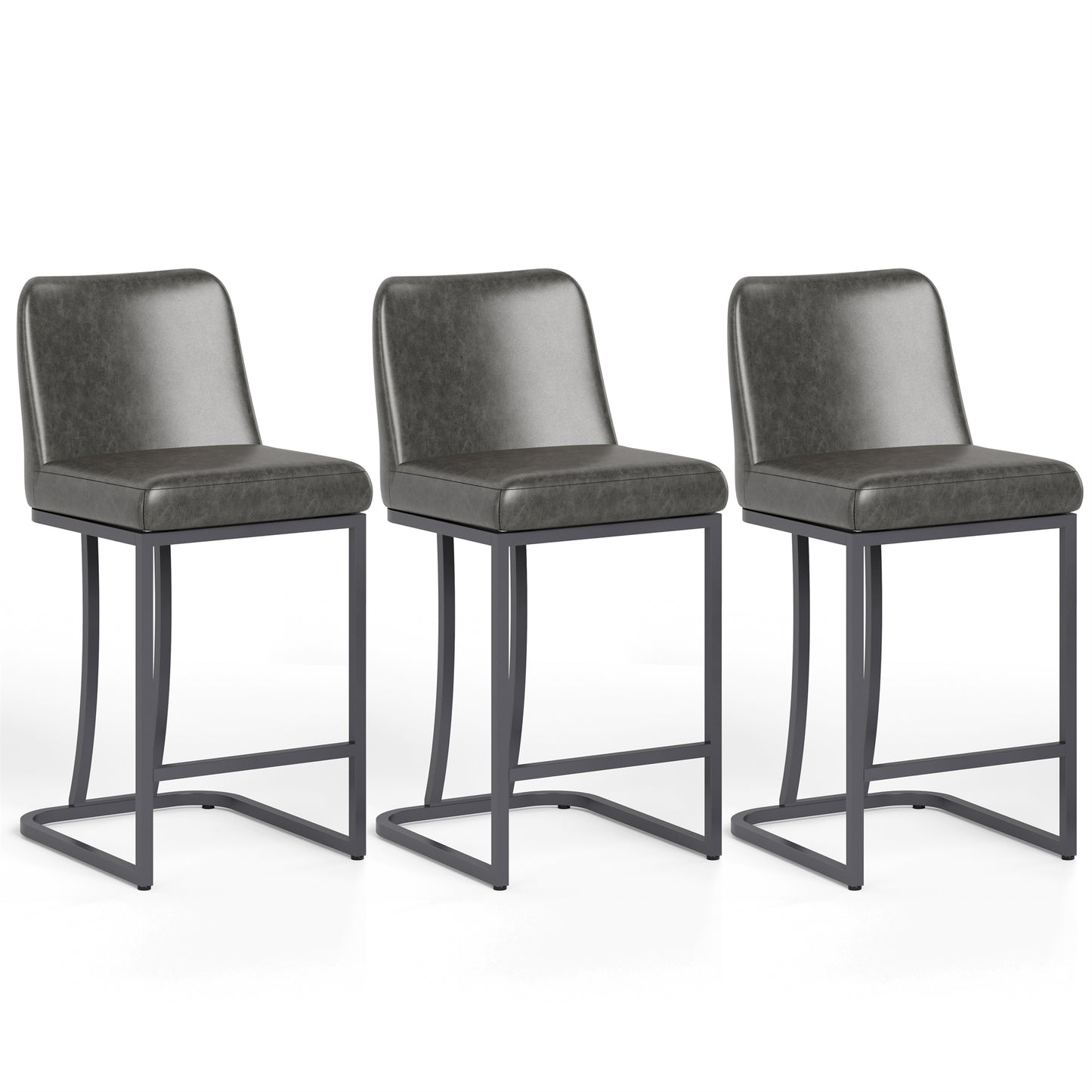 Summit Living 24 Inch Counter Bar Stools with Back for Kitchen Upholstered Faux Leather Barstools Set of 4 , White & Gold