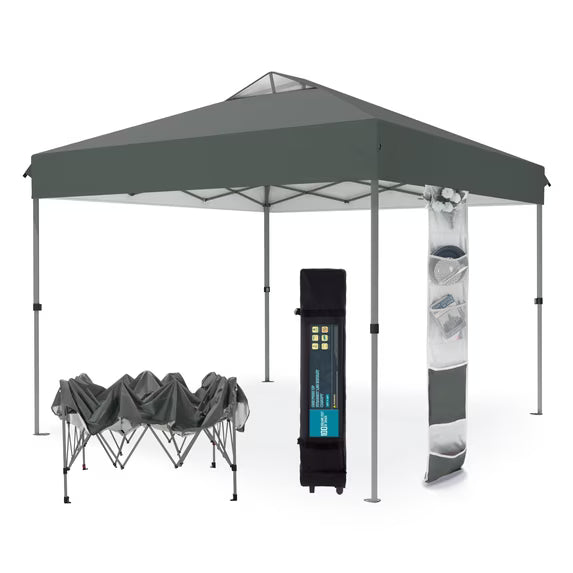 Summit Living 10 x 10 Ft Pop-up Canopy Tent One Push Setup Straight Legs Instant Canopy for Outside with Wheeled Bag – Gray