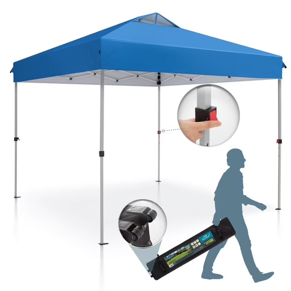 SUMMIT LIVING 10 ft Pop up Canopy Tent Straight Legs Instant Canopy for Outside with Wheeled Bag Blue