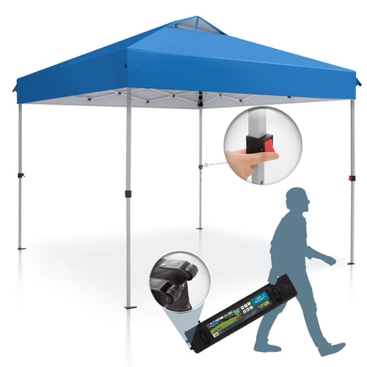SUMMIT LIVING 10 ft Pop up Canopy Tent Straight Legs Instant Canopy for Outside with Wheeled Bag Blue