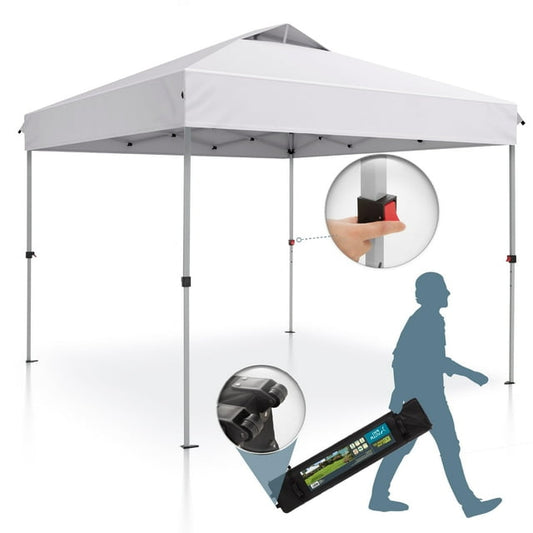 MF Studio 10 x 10 ft Pop-up Canopy Tent Straight Legs Instant Canopy for Outside with Wheeled Bag - White