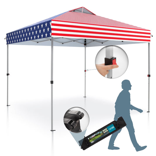 Summit Living 10 x 10ft Pop up Canopy Tent Straight Legs Instant Canopy for Outside with Wheeled Bag - American flag