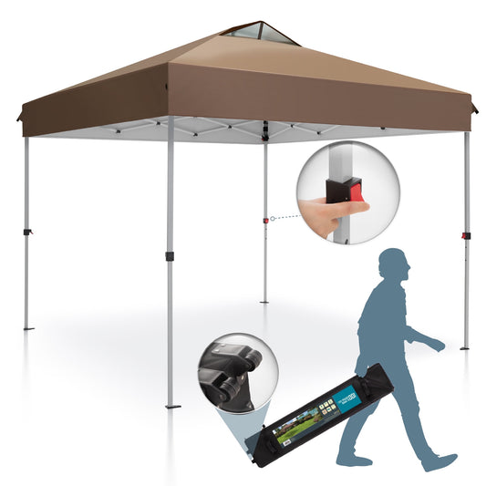 Summit Living 10 x 10ft Pop up Canopy Tent Straight Legs Instant Canopy for Outside with Wheeled Bag - Brown