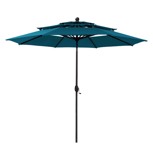 Summit Living 10ft Patio Umbrella 3-Tier Vented Outdoor Market Table Umbrella with Auto-Tilt ¨C Cerulean